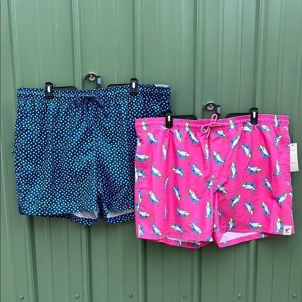 Men's Elastic Waist Swim Trunks Shorts 6" Inseam Pool Beach 2-Pack Size 3XL